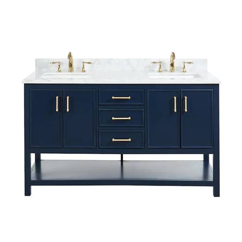 Solid Wood + Nature Marble Modern Blue Bathroom Vanity 30 Inch With 3 drewers and 4 doors